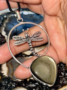 Golden Sheen Obsidian Pendant 3 1/4”